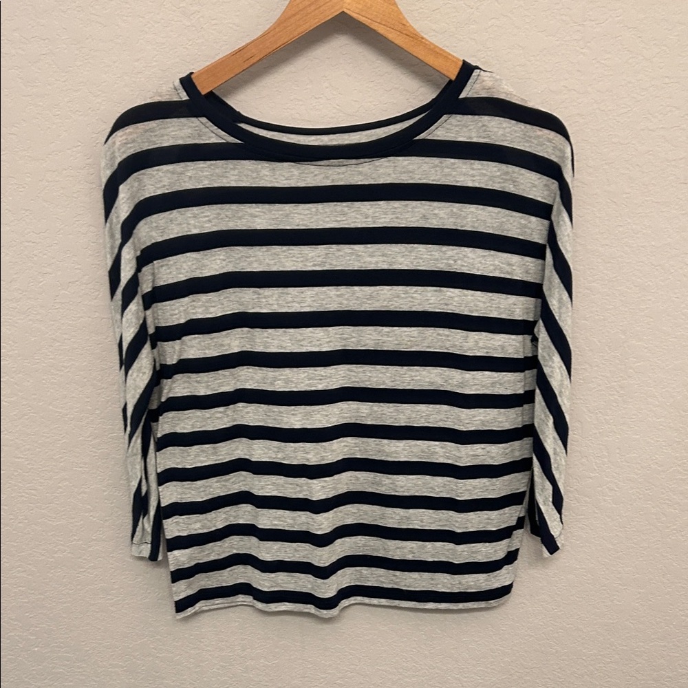 LOFT Black and Gray Striped Long Sleeve Tee